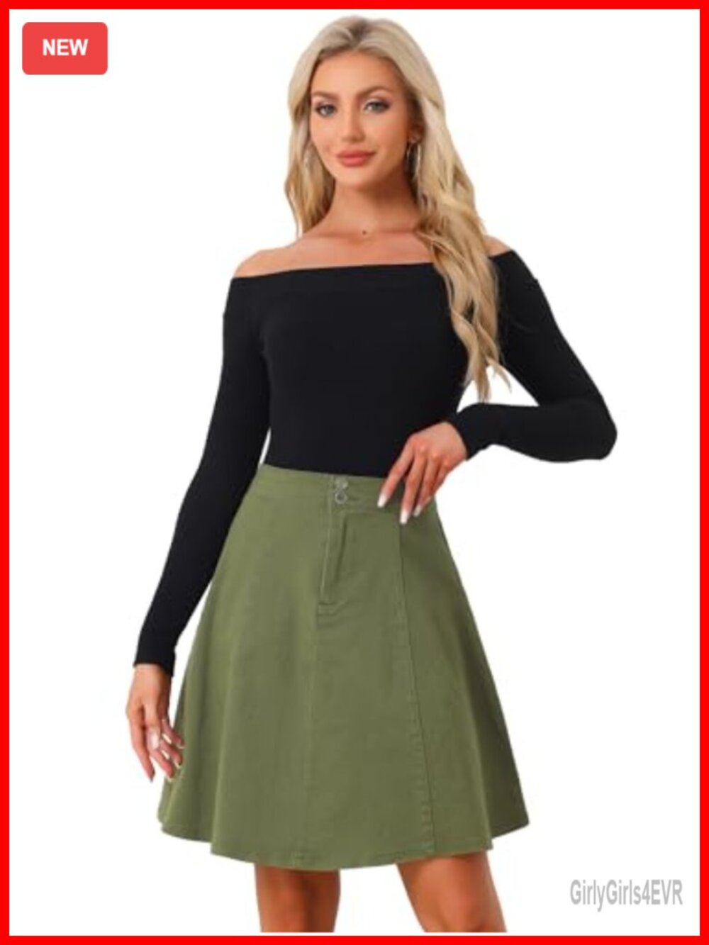Denim High Waist A-Line Flared Pleated Jean Skirt for Work Casual